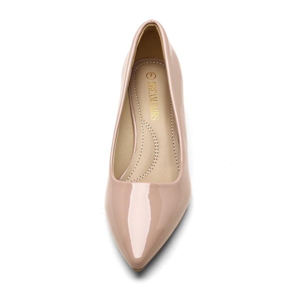 Kitten Heel Pointed Toe Pumps - NUDE PAT - 2